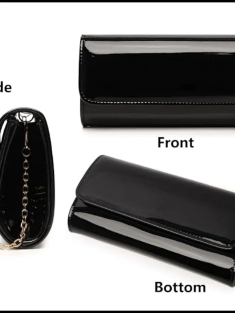 Patent Leather Envelope Clutch with Detachable Chain Evening Handbag